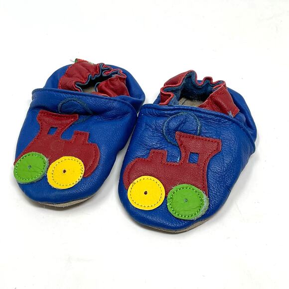 Tender Toes Leather Baby Shoes Blue Tractor Baby Size 0-6 Months - Picture 1 of 5